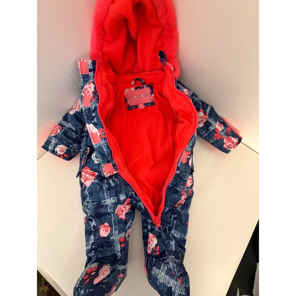 Wippette Kids Snowsuit‎ Baby Girl 3/6M Blue Pink Excellent Floral Bunting Puffer